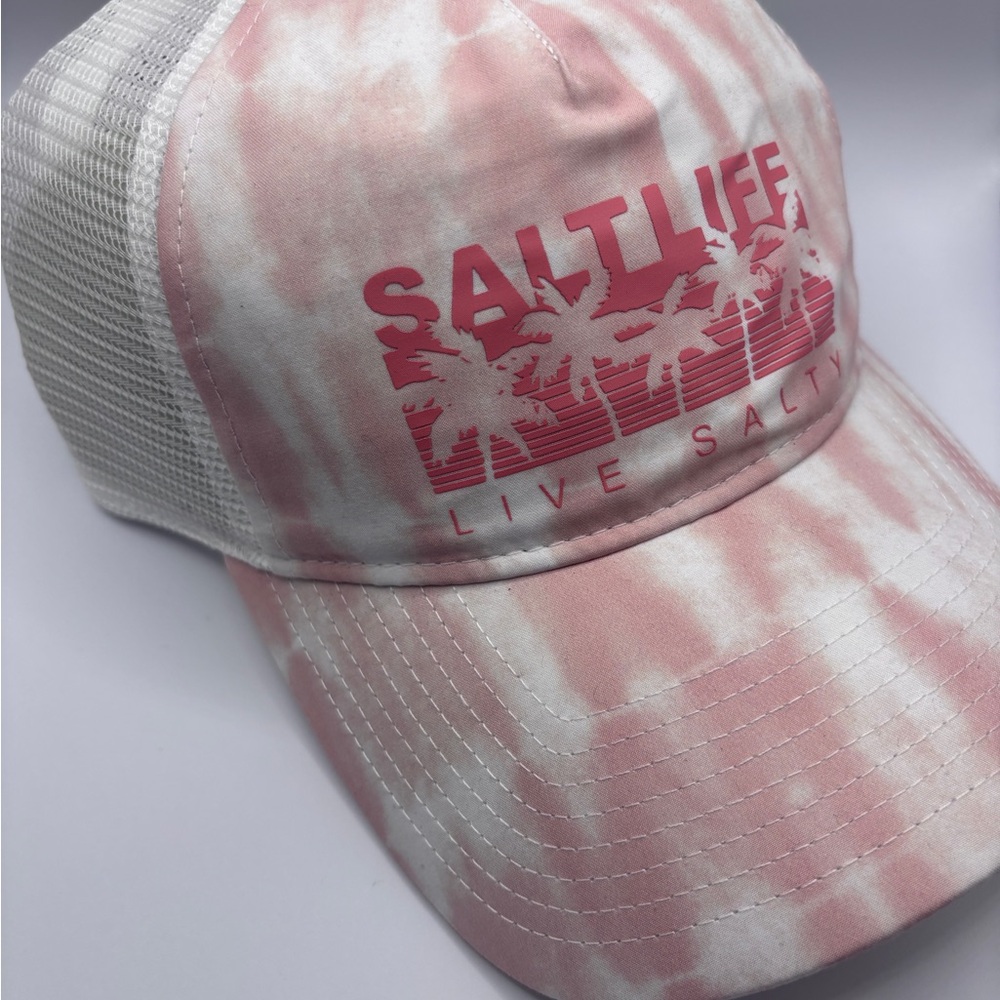 Salt Life Pink and White Tie-Dye Trucker Hat